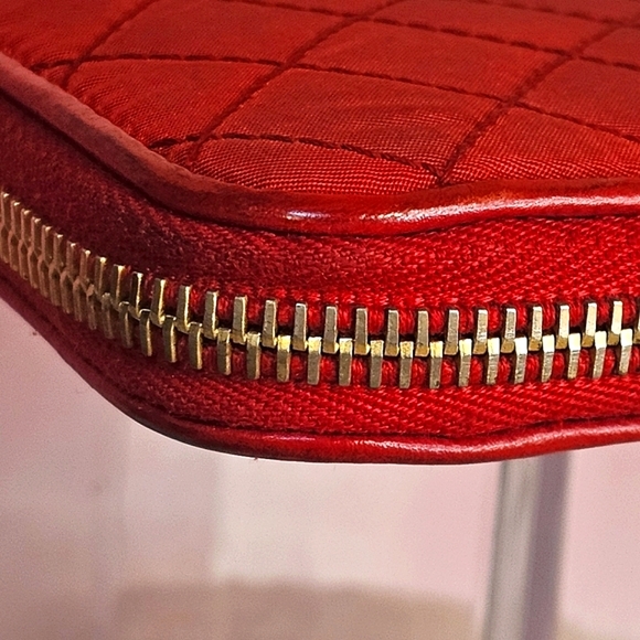 PRADA Quilted Fiery Red Nylon & Saffiano Leather Long Wallet Round Zipper - Picture 12 of 16